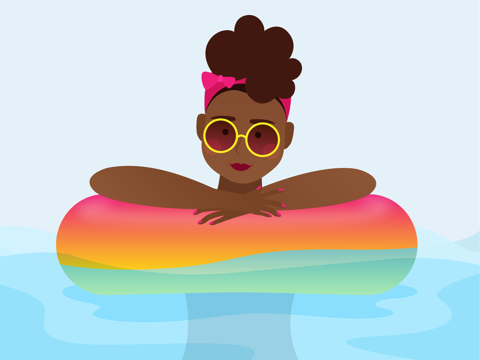 Summer Girl Pool Float Illustration character float floating girl girl character illustration illustrator inner tube pool pool float pool party poolside summer summertime water woman