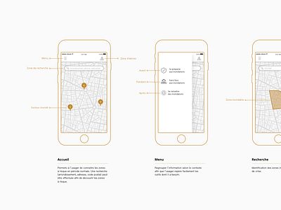 App Wireframes app design geolocalisation gold interaction search ux