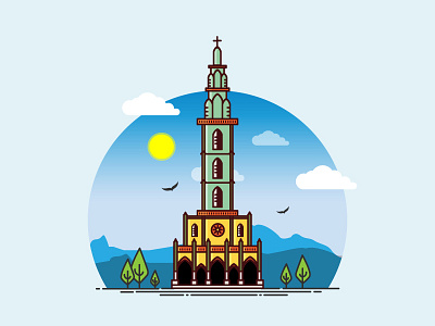 Hometown Church building castle church cloud culture graphics hometown illustration kerala mountain scenery tower