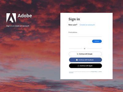 Adobe Login Screen