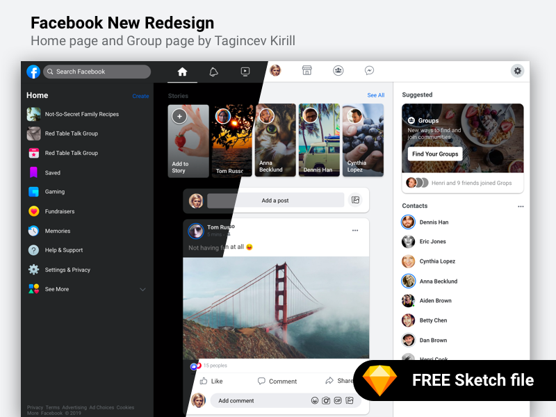 Facebook Redesign 2019 interface web redesign sketch free uiux ui 2019 facebook