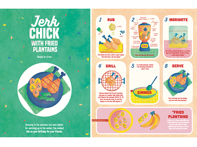 Jerk Chicken – Recipe card digital illustration food illustration fried plantains graphic design jerk chicken recipe illustration vector art