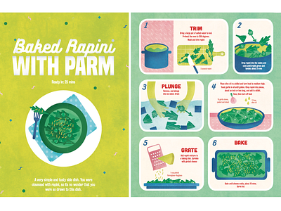 Baked Rapini with Parmesan - Recipe card food food illustration graphic design how to illustration rapini recipe illustration vector illustration