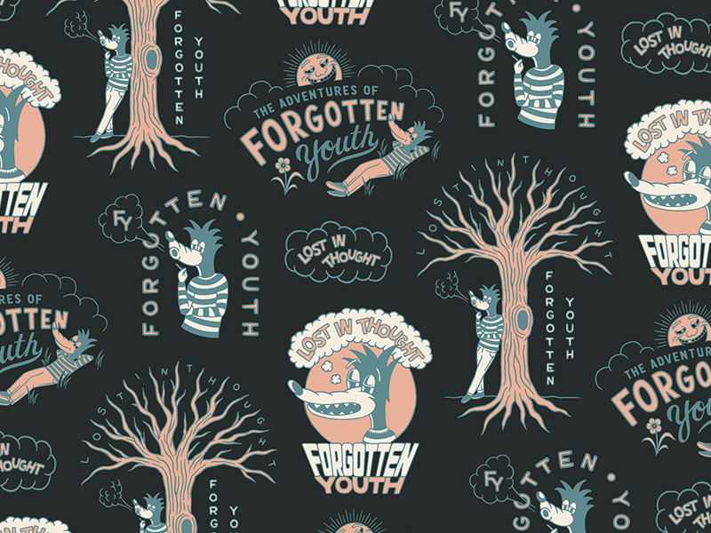 'The Adventures of Forgotten Youth' apparel lost in thought forgotten youth type lettering branding hand drawn illustration design