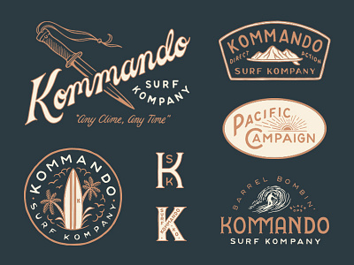 Kommando Surf Kompany apparel branding design hand drawn illustration kommando lettering surf type