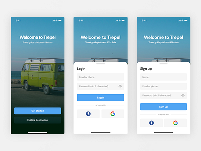 Login & Signup Travel App android app ios app iosapp login screen mobile design mobileapp uiux design