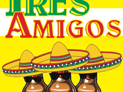 Tres Amigos Menu art authentic bright design food illustrator logo menu trifold typography vector