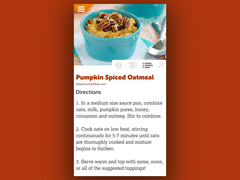 Recipe UI Concept clean concept food idea minimal pumpkin spice recipe recipes ui ui design