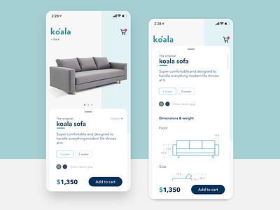 Koala Mobile Ui affinity designer app cart design ecommerce ios minimal design mobile app design mobile design mobile ui product ui ux vector