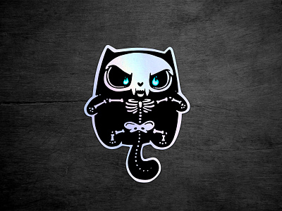 Skull Cat Holographic Sticker cat cute dark holographic skeleton sticker stickermule x ray