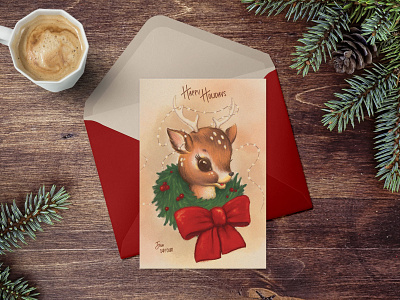 Holiday 2020 Granny Card 14four christmas christmas card deer festive holiday illustration procreate retro vintage