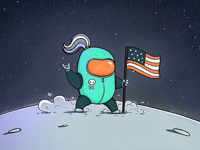 Space Bean astronaut flag illustration moon procreate punk sketch skull space