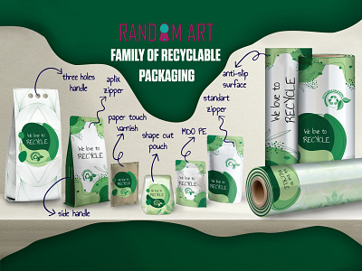 Family of recyclable packaging art banner branding design digital design family future graphic design green icon illustration logo love nature packaging recyclable recycling ui vector world