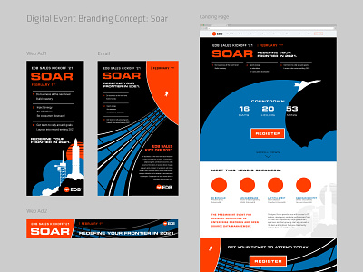 Digital Event Branding Concept: Soar branding design digital event flight illustration innovation landing page rocket space technology vector web website