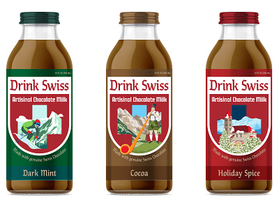 Drink Swiss Chocolate Milk Bottle Label branding design graphic design illustration label swiss typography vector