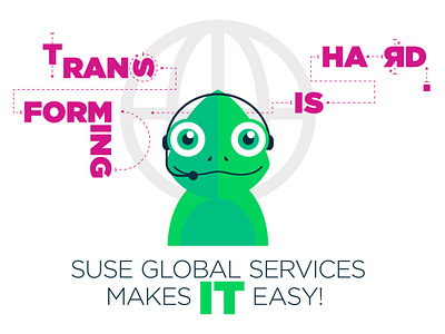 Transforming is Hard. SUSE Global Services Makes IT Easy! cartoon character design digital illustration technology typography vector