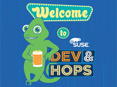 Dev & Hops Event Promo branding cartoon chameleon character design digital illustration logo vector