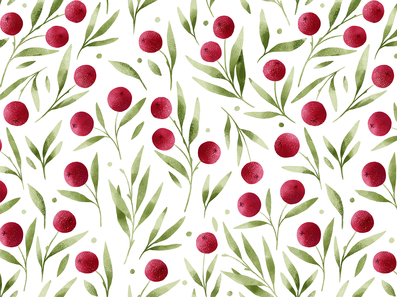 Red berries, green leaves seamless pattern drawing berry vivid fresh spring summer simple cute tiny repeated wallpaper textile background seamless pattern leaves illustration botany botanical berries