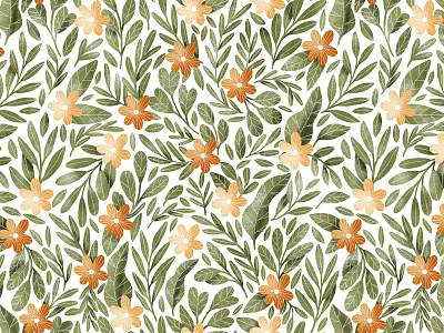 Orange flowers and dark green leaves seamless pattern background botanical botany cute floral green leaves illustration leaves orange flowers pattern seamless textile wallpaper