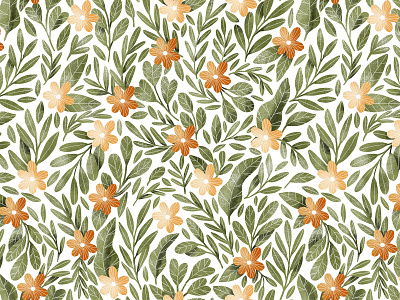 Orange flowers and dark green leaves seamless pattern