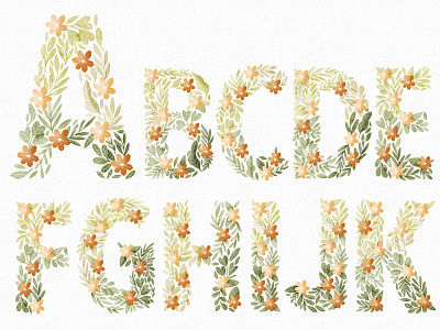 Orange Flowers ABC abc alphabet autumn botanical fall floral floral letters font illustration leaves lettering letters monogram orange orange flowers typogaphy