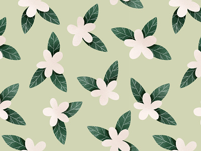 White flowers on green background pattern background botanical botany cute floral green illustration leaves pattern seamless textile white flowers