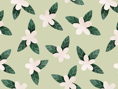 White flowers on green background pattern