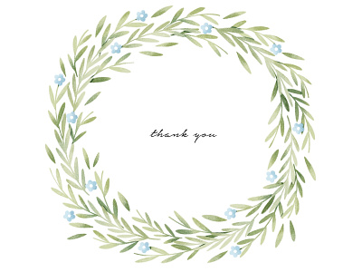 Tiny blue flowers and green branches wreath botanical botany branding cute floral flowers greeting card illustration leaves logo thank you thanksgiving watercolor wreath