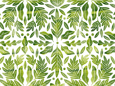 Green watercolor leaves symmetric pattern