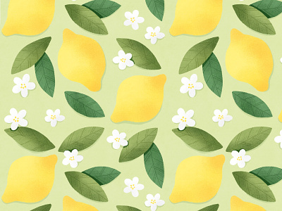 Lemons and white flowers seamless pattern botanical branding cute drinks floral pattern fruit illustration leaves lemons lemons illustration menu package design pattern textile design wallpaper