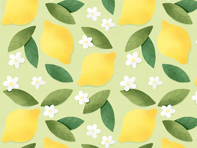 Lemons and white flowers seamless pattern