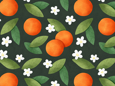 Oranges and White Flowers blossom botanical botanical print botany branding citrus fabric design floral pattern illustration oranges pattern package design pattern poster seamless pattern tangerines textile pattern tropical fruit wallpaper watercolor wrapping paper