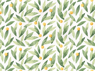 Green leaves and yellow berries pattern botanical botanical print botany cute florals fabrics floral pattern illustration kids room nature package design pattern pencil drawing plants seamless surface pattern design textile wallpaper yellow berries