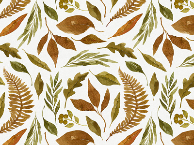 Watercolor Autumn Leaves Seamless Pattern autumn background botanical botany eucalyptus fall fern illustration leaves nature pattern seamless watercolor