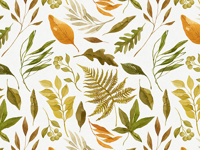 Watercolor Autumn Leaves Seamless Pattern autumn background botanical botanical pattern botany eucalyptus fall fern illustration leaves nature pattern seamless watercolor watercolor fern