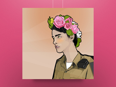 Flower Soldier branding design flowers headdress illustration light roses soldier uniform vector
