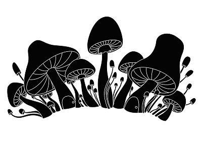 Mush Homes black and white cute fantasy forest home mushroom