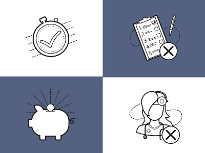 Icon Set for Health Insurance Service checklist clipboard doctor icons money nurse piggy bank save stopwatch time vector