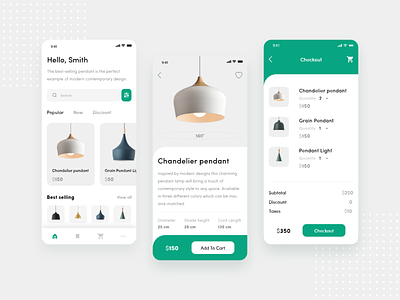 Pendant Light e-Commerce App checkout clean concept ecommerce free iphonex lamps mobile product psd shop simple singleproduct store ui uiconcept uidesign ux wirefram xd