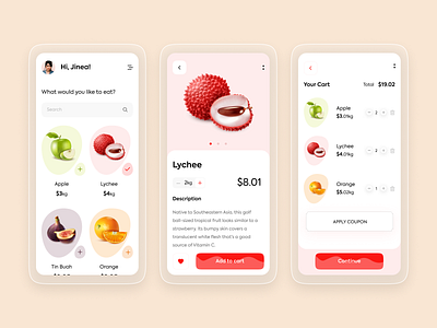 Food App To Buy Fruits android application applications designui figmadesign food food and drink food app food illustration fruit fruits illustration interactive ios mobile trendy ui ux uxdesign xd ui kit