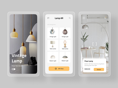 Vintage Lamp AR Application app appdesign application ar clean ecommerce ecommerce shop figma interaction light mobile modern simple sketch trendy uidesign uikit vr xd