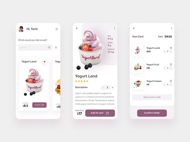 Yogurt Mobile App Interface by Tauhid Sajib on Dribbble