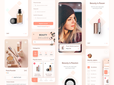 Makeup Beauty Mobile App android beautyapp color cool designsystem figma free interaction ios landingpage makeup mobile mobileui spa trendy uiconcept uidesign uikit uisample wireframe