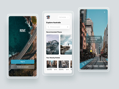 Rove Travel Application application casestudy explore figma hotel interaction minimal mobile new simple travel travelapp trendy trip uidesign uxdesign web webdesign xd