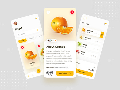 Food Mobile Application appdeisgn ecommerce food food app fruits interaction iphone mobile mobileui simple trendy ui uikits uiux ux uxdesign uxdesigns visualdesign wireframe