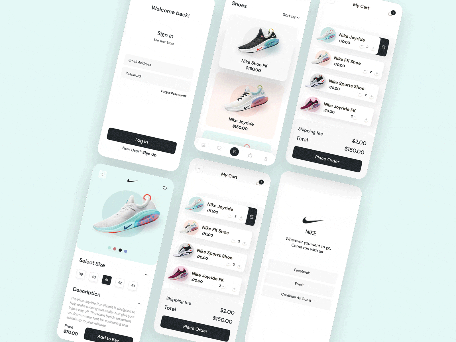 e-Commerce shoe Store App Concept android animation app application figma interaction ios mobile mobile ui mobileui new trendy ui uidesign uikits uiux ux uxdesign wireframe xd