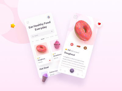 Food Mobile App 🥯🍦🧁 app cart figma food food and drink food illustration home interaction minimal mobile mobile app new order product details sketch trendy uicontent uikit xd xd design