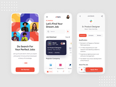Job Find & Apply Mobile App android app design clean ui interaction ios job app job find app mobile app search job app uidesign uikit