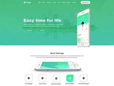 Tanis App Landing Page Template app app template psd tanis ui ui template