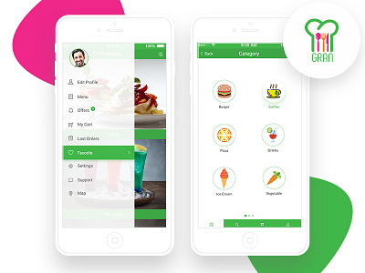 Gran Restaurant App ai app food green mobile psd restaurant spice testy ui